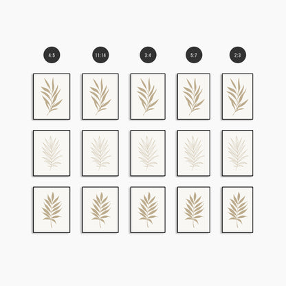 BOTANICAL WALL ART. NEUTRAL TROPICAL LEAF ART SET OF 3 PRINTS. Printable Wall Art Illustration.