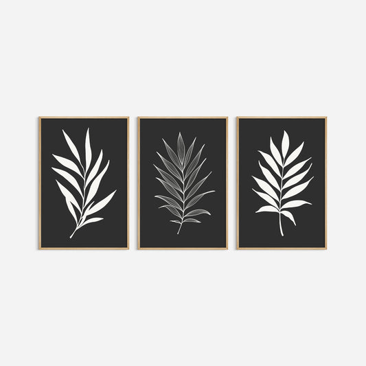 BOTANICAL WALL ART. NEUTRAL TROPICAL LEAF ART SET OF 3 PRINTS. Printable Wall Art Illustration.