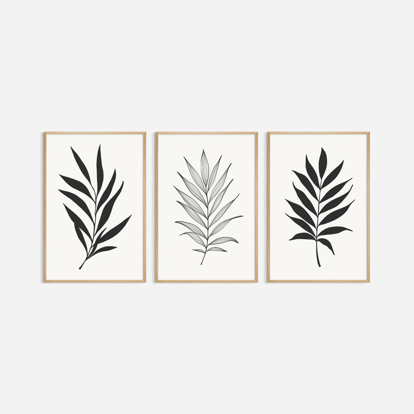 BOTANICAL WALL ART. NEUTRAL TROPICAL LEAF ART SET OF 3 PRINTS. Printable Wall Art Illustration.