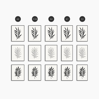 BOTANICAL WALL ART. NEUTRAL TROPICAL LEAF ART SET OF 3 PRINTS. Printable Wall Art Illustration.