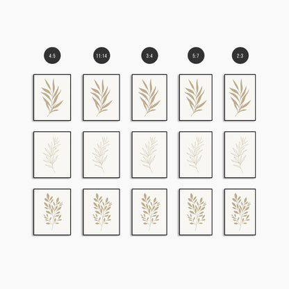 BOTANICAL WALL ART. NEUTRAL LEAF ART SET OF 3 PRINTS. Printable Wall Art Illustration.