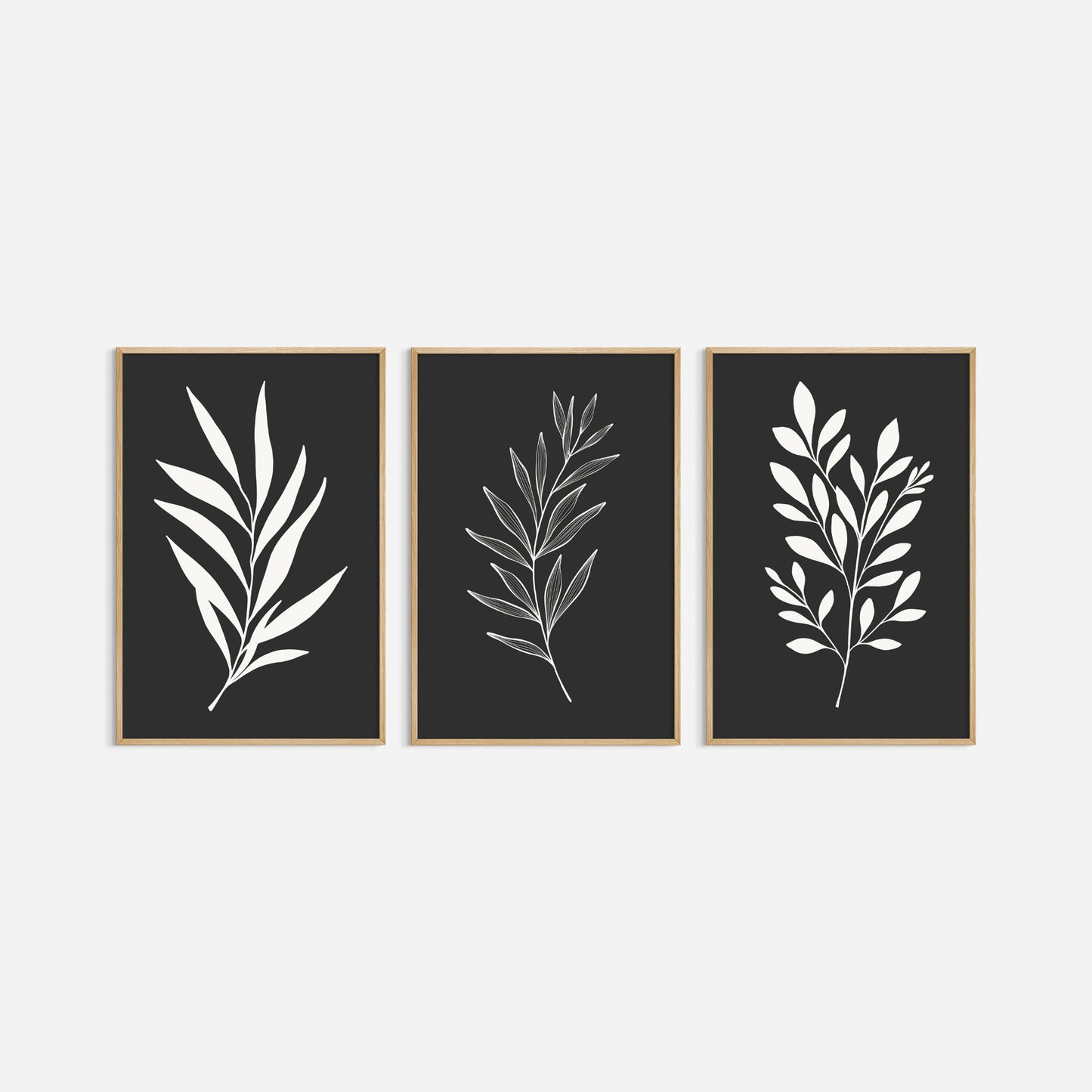 BOTANICAL WALL ART. NEUTRAL LEAF ART SET OF 3 PRINTS. Printable Wall Art Illustration.