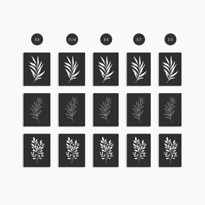 BOTANICAL WALL ART. NEUTRAL LEAF ART SET OF 3 PRINTS. Printable Wall Art Illustration.