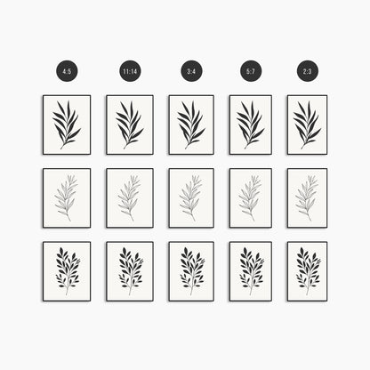 BOTANICAL WALL ART. NEUTRAL LEAF ART SET OF 3 PRINTS. Printable Wall Art Illustration.