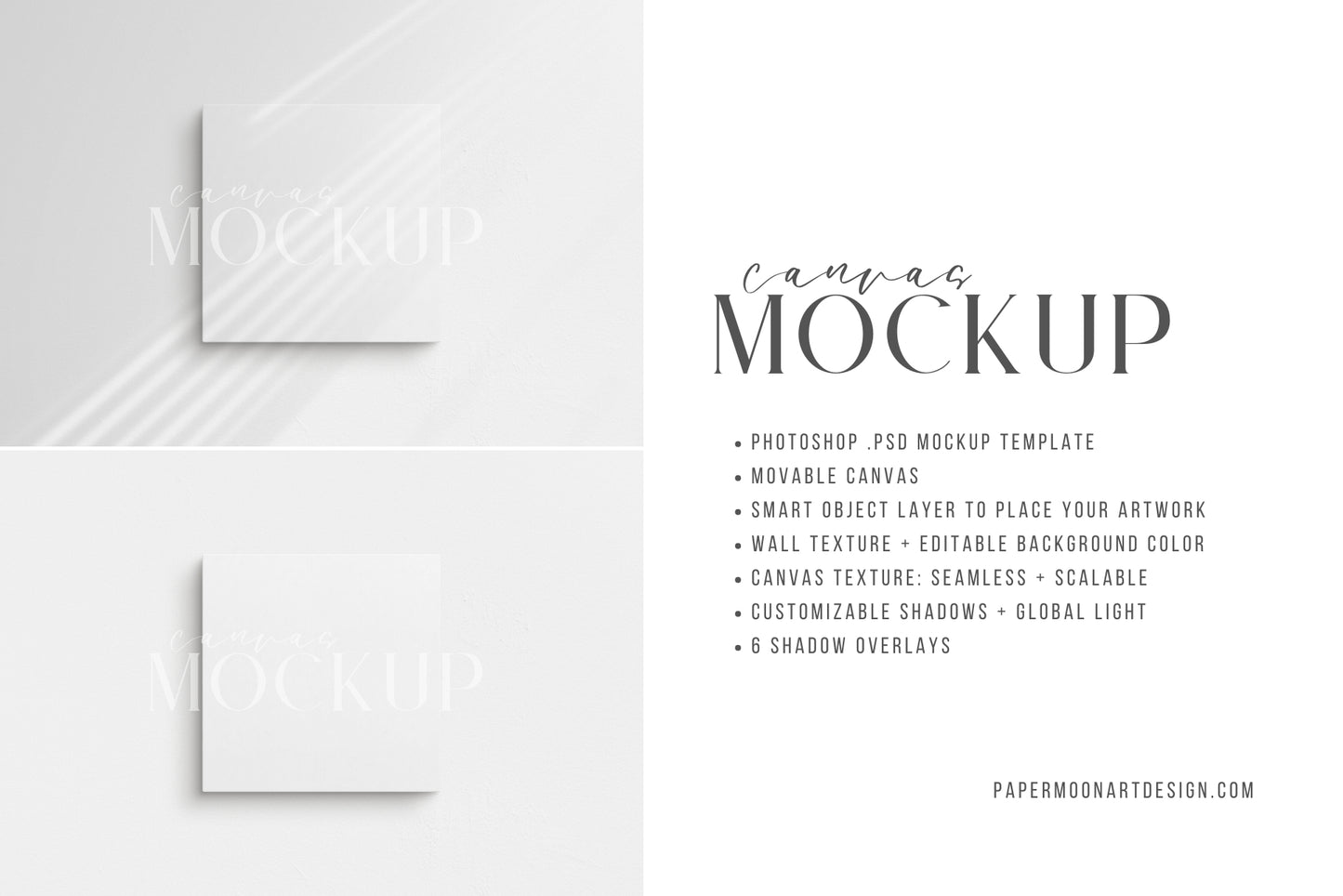 CANVAS MOCKUP 1:1 SQUARE | Unframed Art Canvas Mockup | Square Canvas PSD Mockup Template | Front View