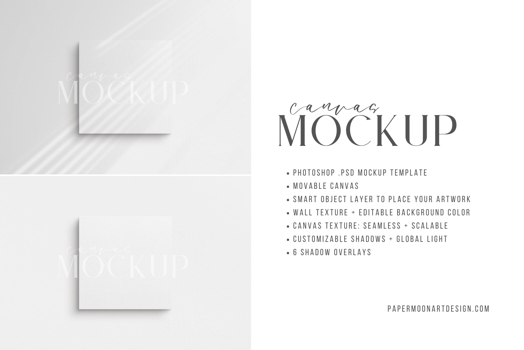 CANVAS MOCKUP 1:1 SQUARE | Unframed Art Canvas Mockup | Square Canvas PSD Mockup Template | Front View