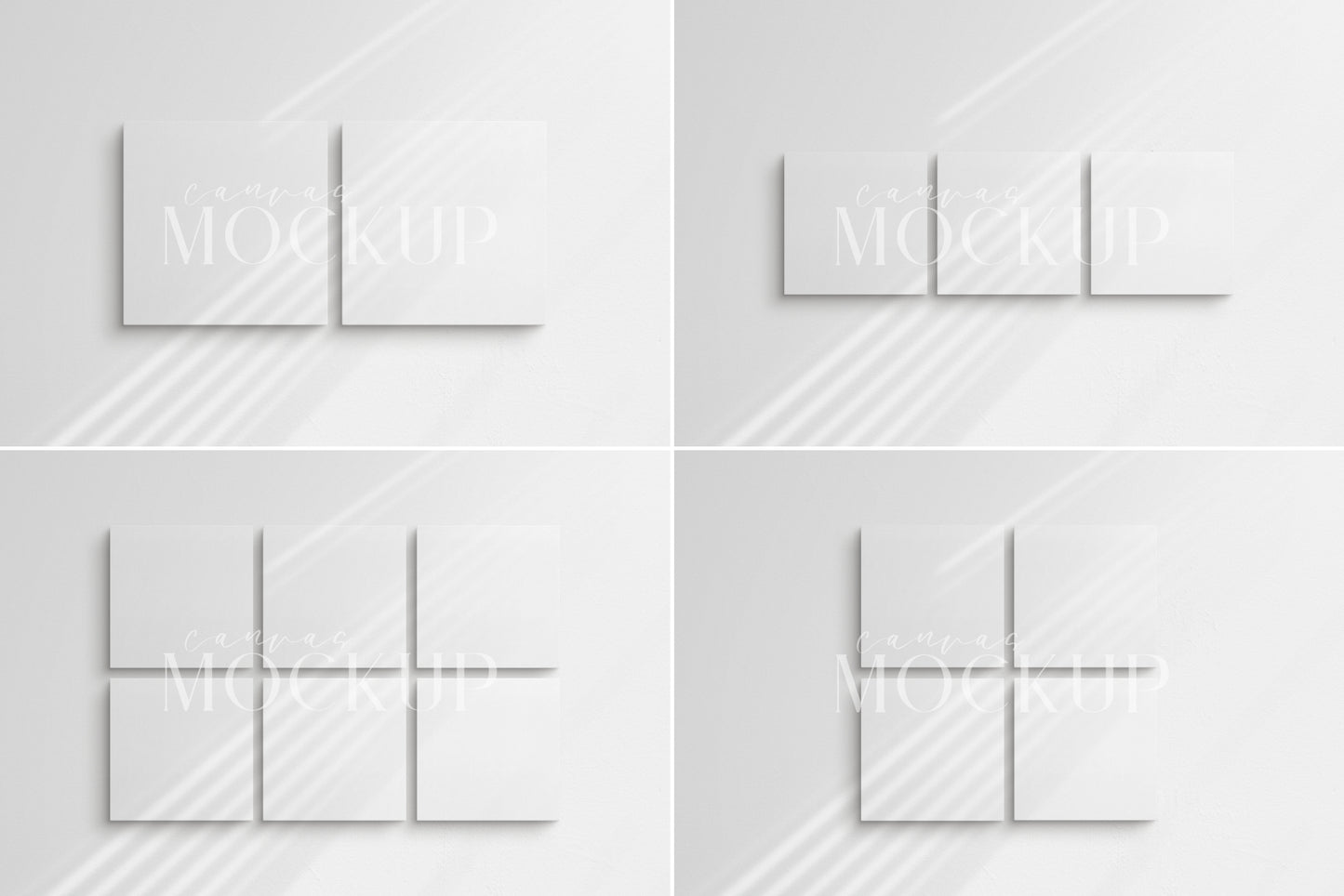 Canvas Mockup 1:1 Square Single + Sets of 2, 3, 4, 6 Canvases | Unframed Art Canvas Mockups | Square Canvas PSD Mockup Templates | Front View