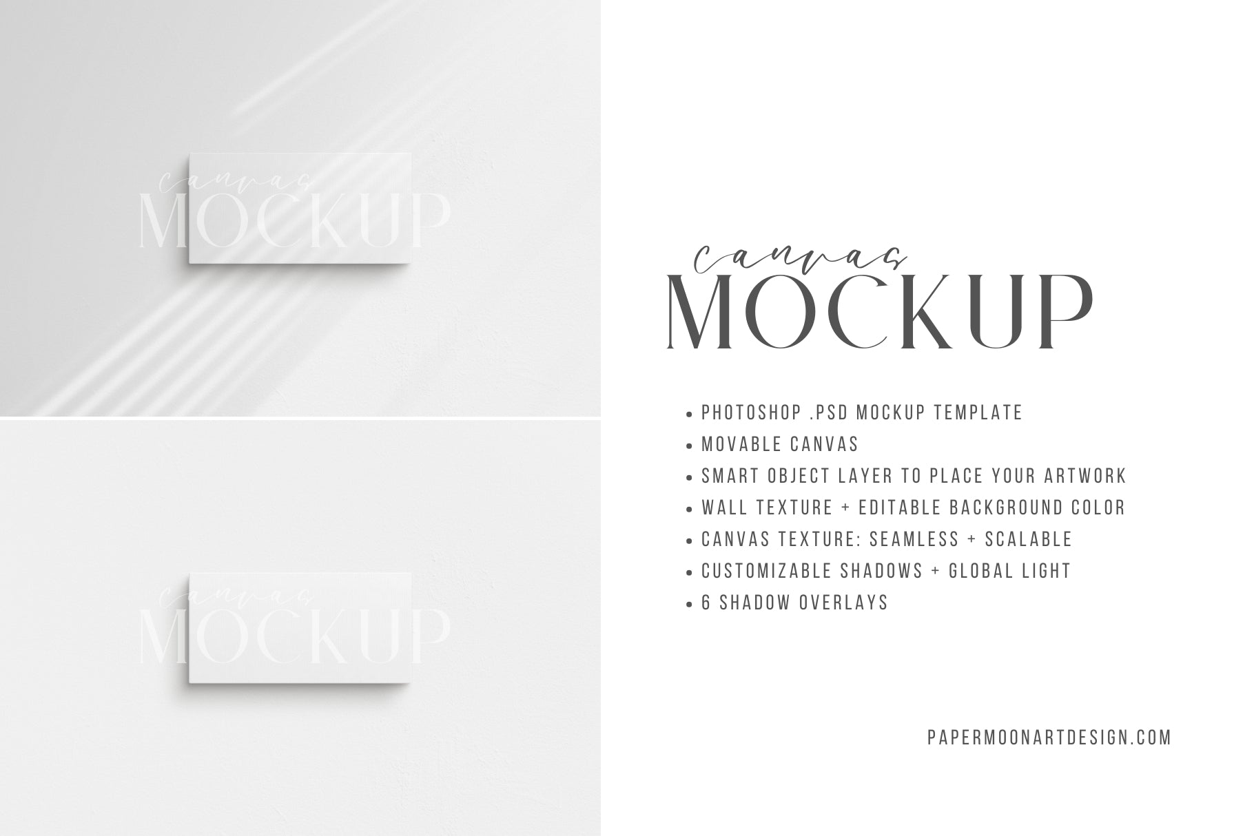 Canvas Mockup 2:1, 1:2 Landscape | Unframed Art Canvas Mockup | Horizontal Canvas Mockup Template PSD | Front View