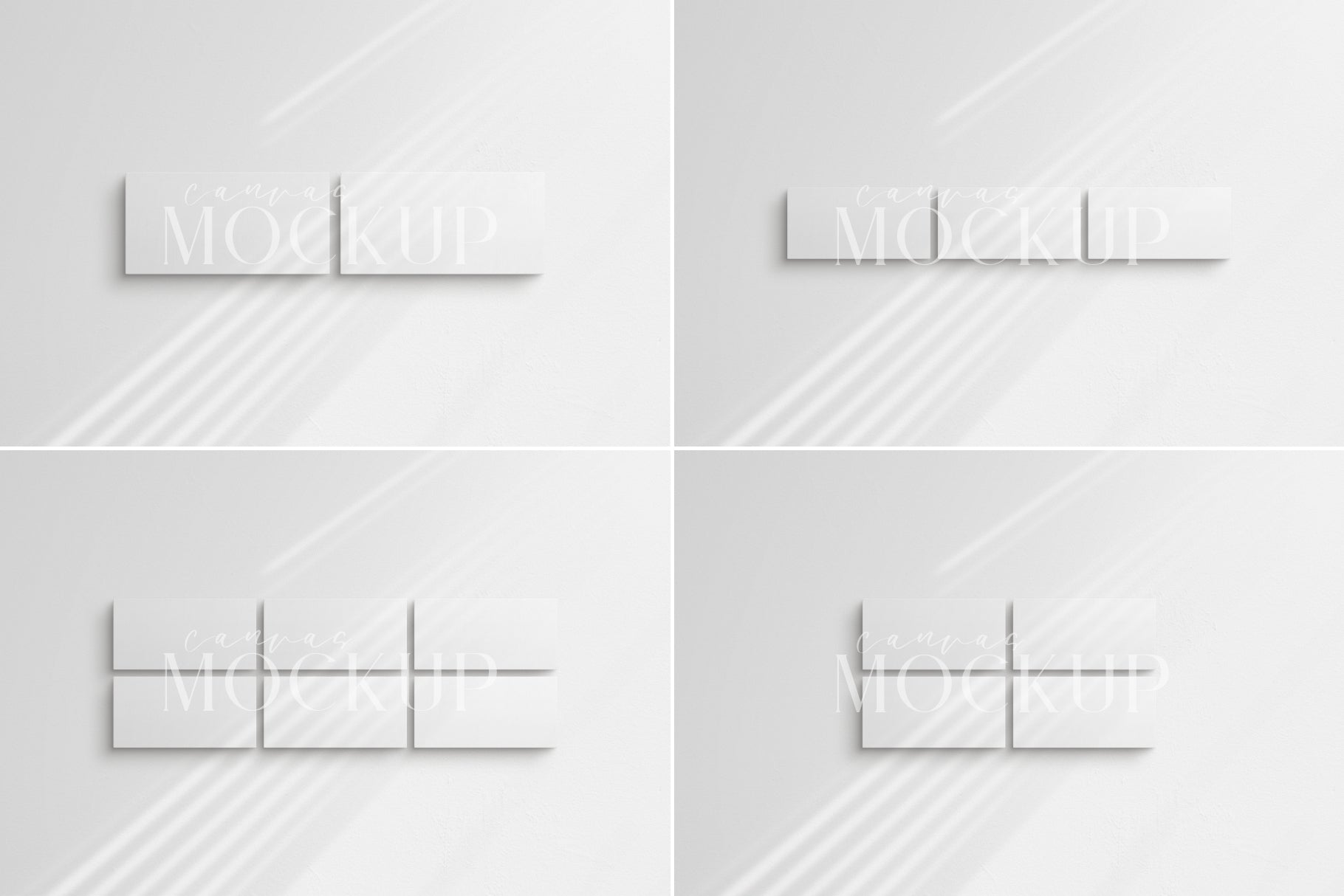 Canvas Mockup 2:1, 1:2 Landscape Single + Sets of 2, 3, 4, 6 Horizontal Canvases | Unframed Art Canvas Mockup | Horizontal Canvas Mockup Template PSD | Front View