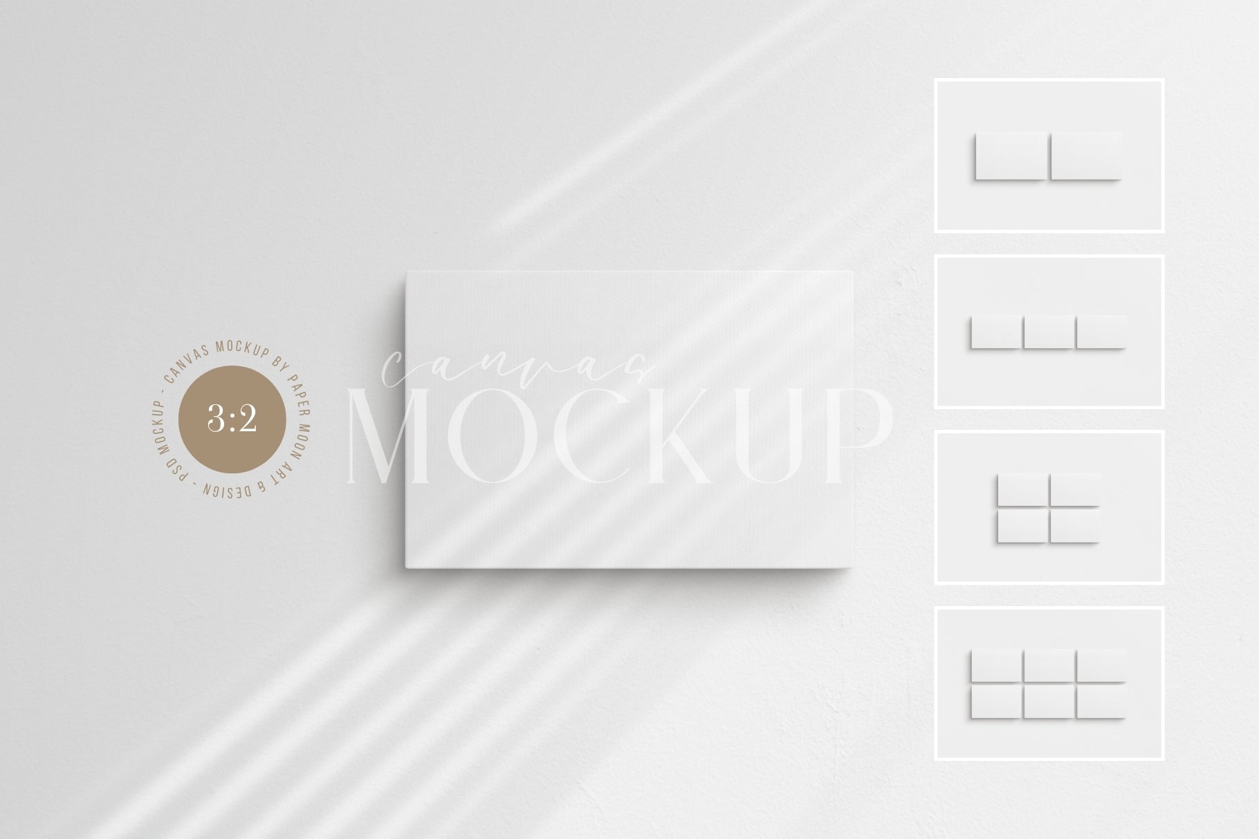 Canvas Mockup 3:2, 2:3 Landscape Single + Sets of 2, 3, 4, 6 Horizontal Canvases | Unframed Art Canvas Mockup | Horizontal Canvas Mockup Template PSD | Front View