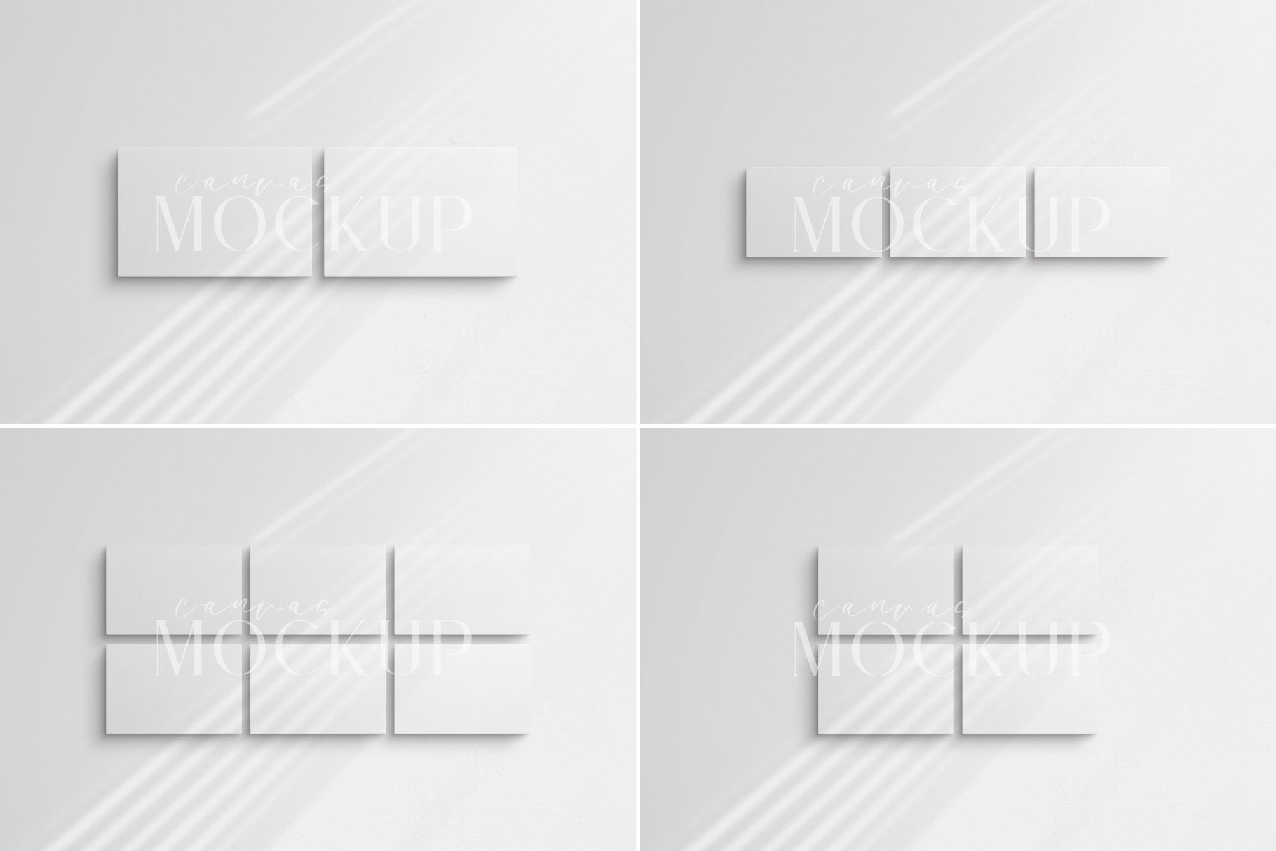 Canvas Mockup 3:2, 2:3 Landscape Single + Sets of 2, 3, 4, 6 Horizontal Canvases | Unframed Art Canvas Mockup | Horizontal Canvas Mockup Template PSD | Front View