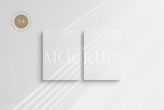 Canvas Mockup 3:4 Portrait Set of 2 Canvases | Unframed Art Canvas Mockup | Vertical Canvas Mockup Template PSD | Front View