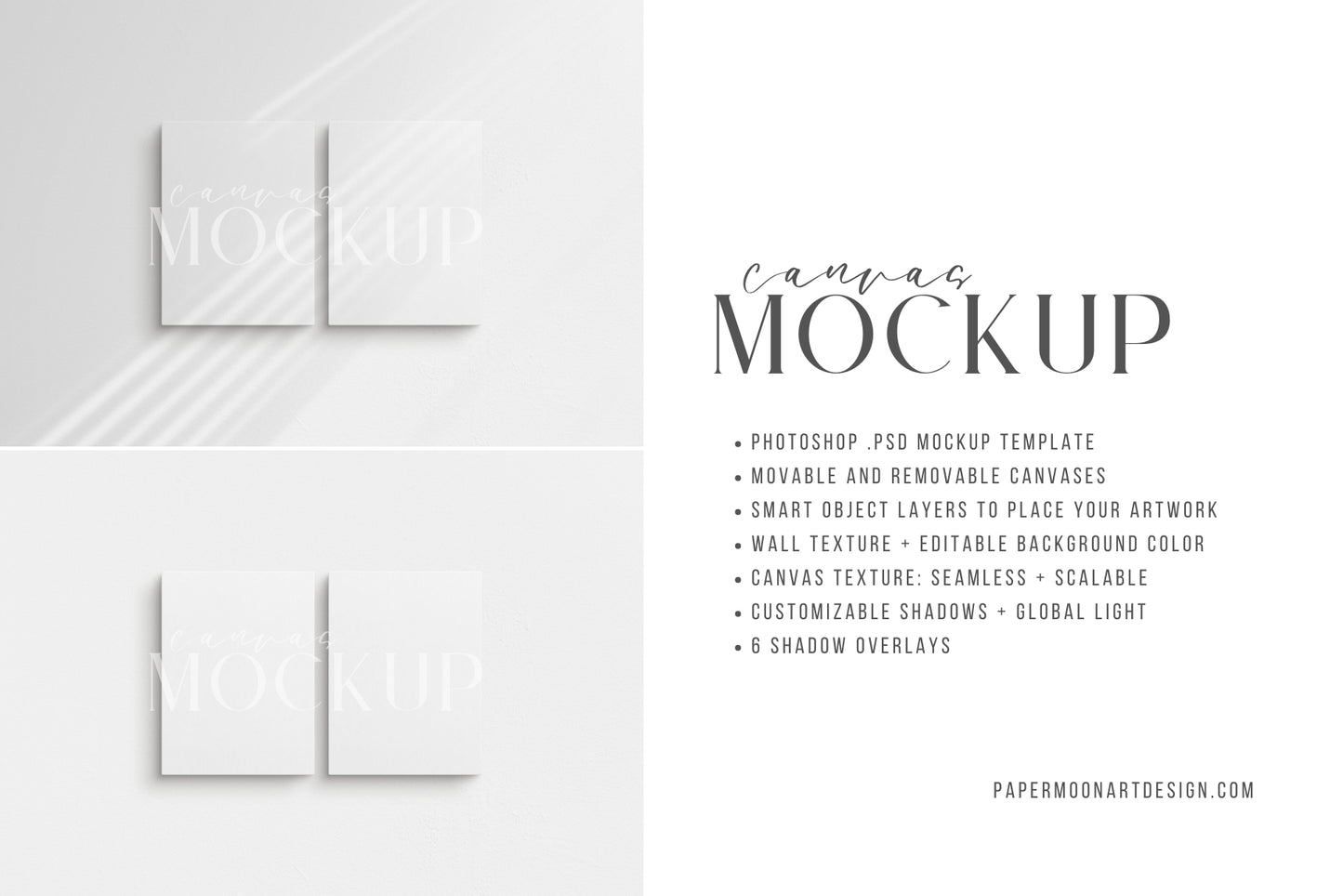 Canvas Mockup 3:4 Portrait Set of 2 Canvases | Unframed Art Canvas Mockup | Vertical Canvas Mockup Template PSD | Front View