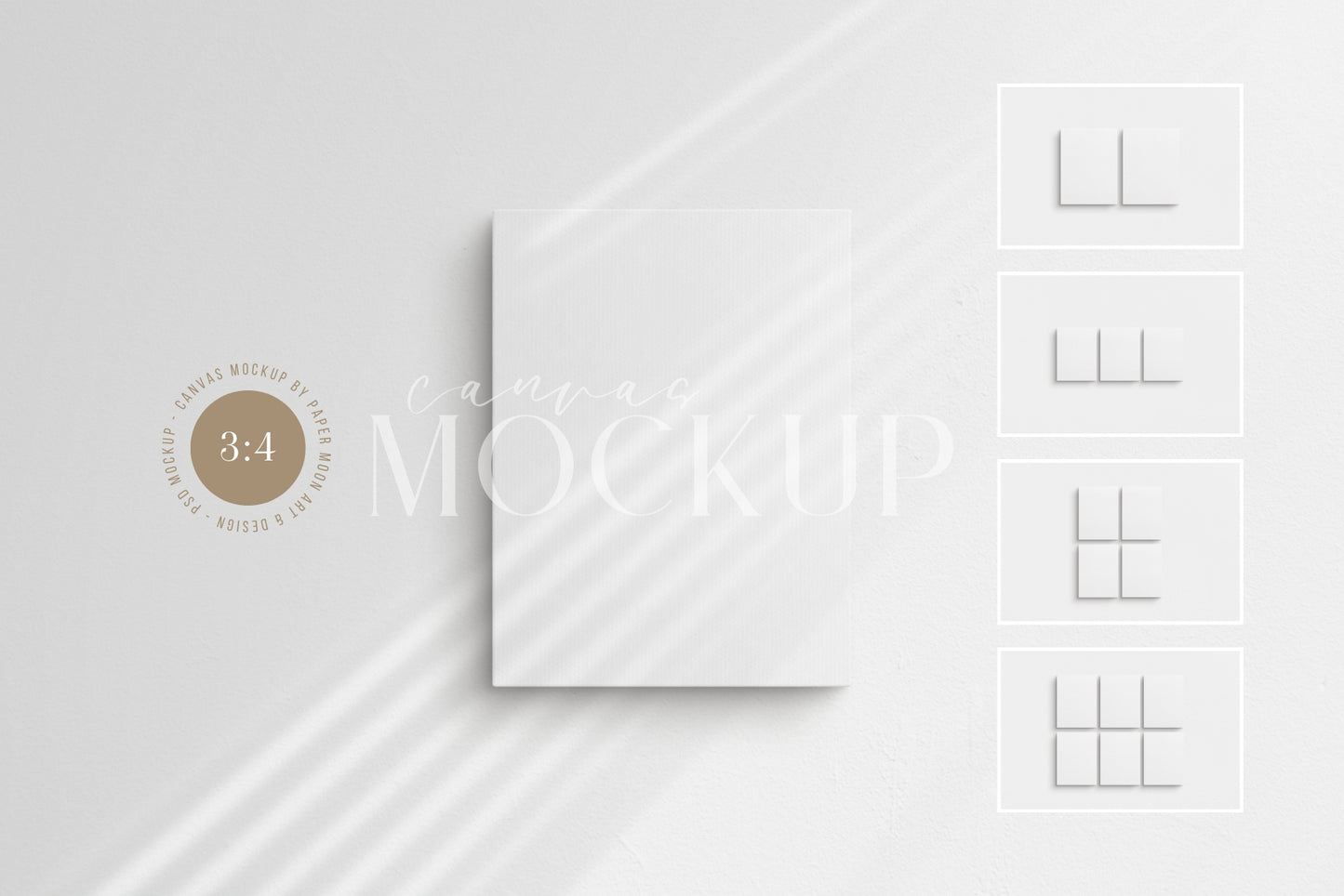 Canvas Mockup 3:4 Portrait Single + Sets of 2, 3, 4, 6 Vertical Canvases | Unframed Art Canvas Mockup | Vertical Canvas Mockup Template PSD | Front View