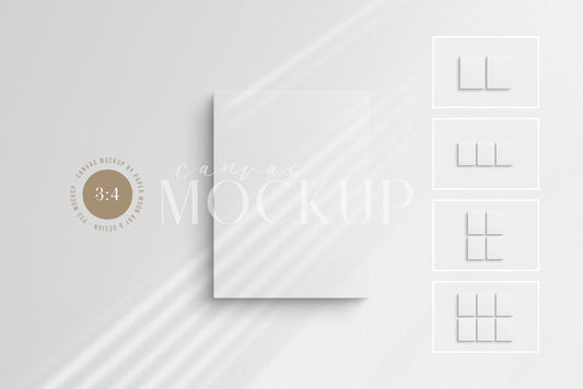 Canvas Mockup 3:4 Portrait Single + Sets of 2, 3, 4, 6 Vertical Canvases | Unframed Art Canvas Mockup | Vertical Canvas Mockup Template PSD | Front View