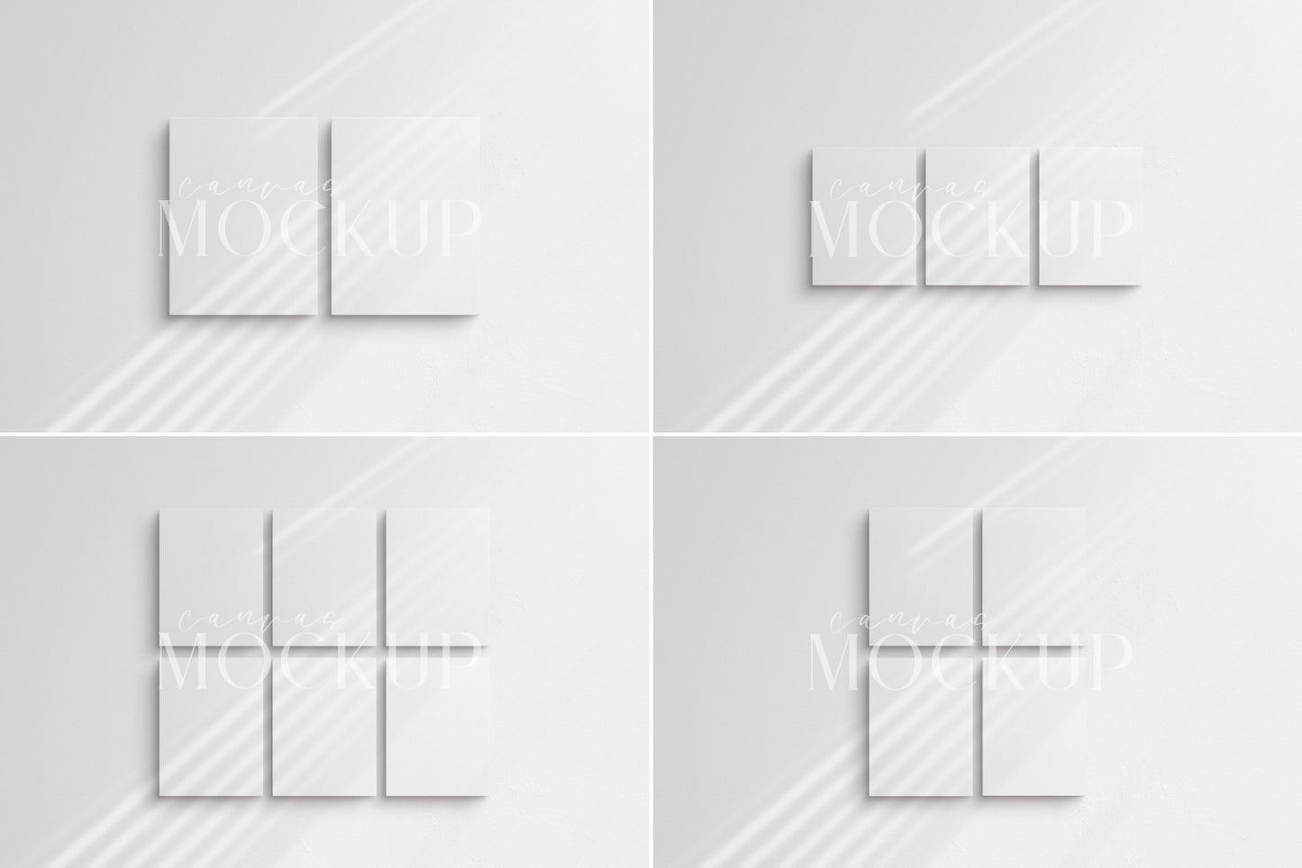 Canvas Mockup 3:4 Portrait Single + Sets of 2, 3, 4, 6 Vertical Canvases | Unframed Art Canvas Mockup | Vertical Canvas Mockup Template PSD | Front View