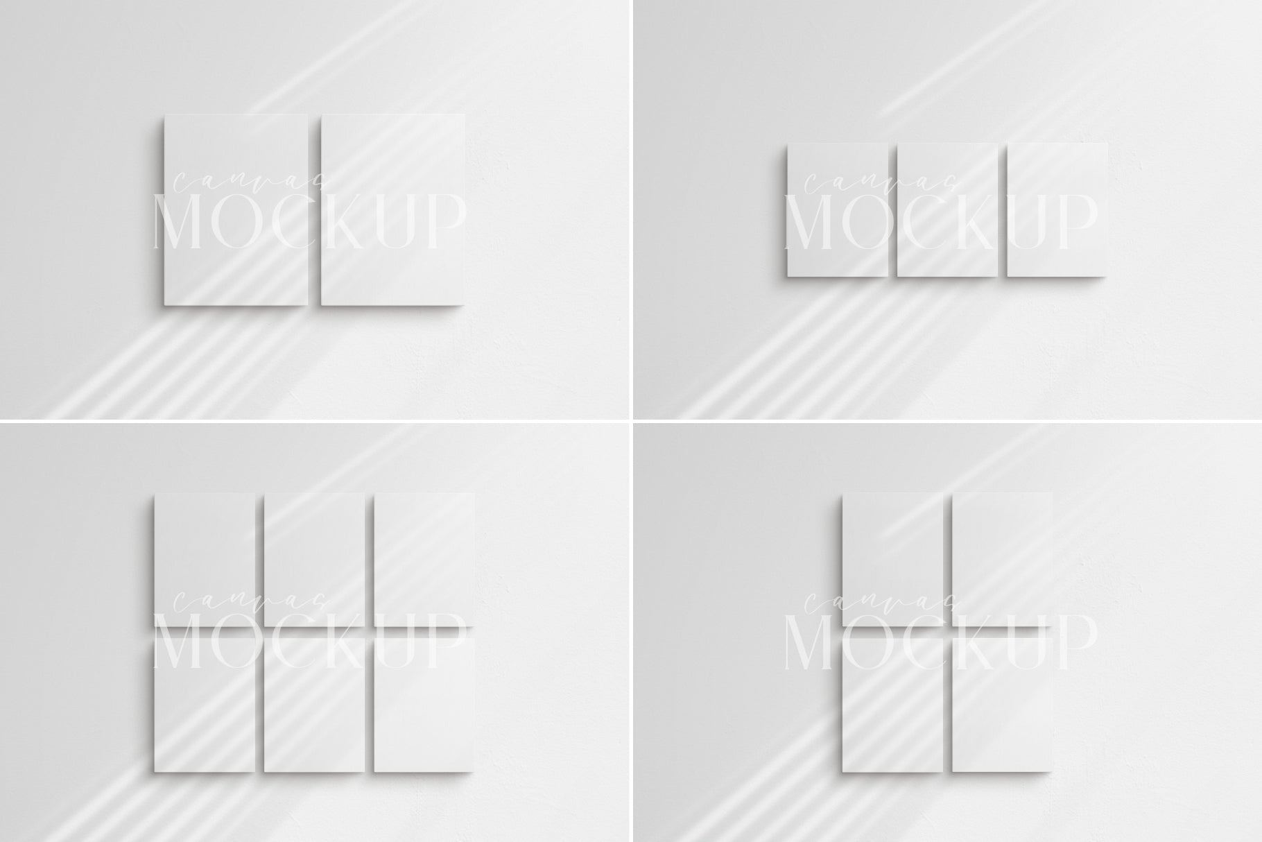 Canvas Mockup 3:4 Portrait Single + Sets of 2, 3, 4, 6 Vertical Canvases | Unframed Art Canvas Mockup | Vertical Canvas Mockup Template PSD | Front View