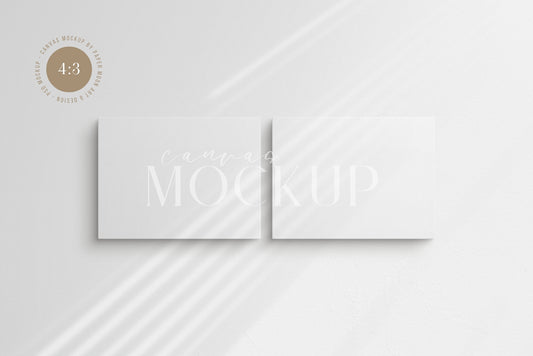 Canvas Mockup 4:3, 3:4 Landscape Set of 2 Canvases | Unframed Art Canvas Mockup | Horizontal Canvas Mockup Template PSD | Front View