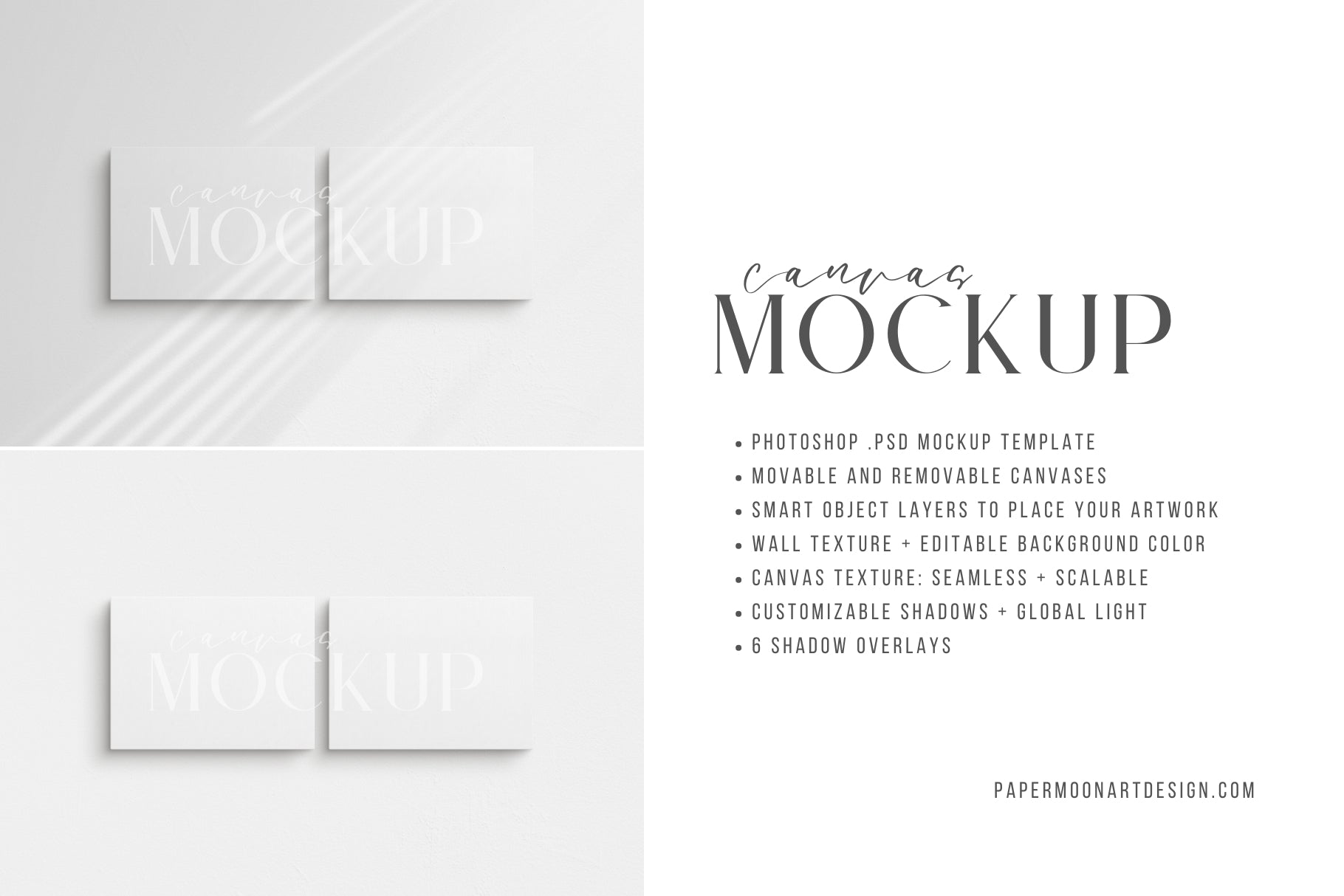 Canvas Mockup 4:3, 3:4 Landscape Set of 2 Canvases | Unframed Art Canvas Mockup | Horizontal Canvas Mockup Template PSD | Front View