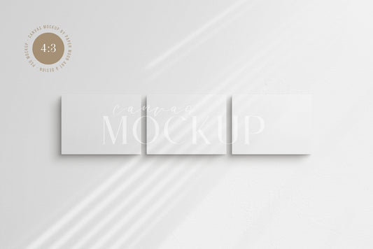 Canvas Mockup 4:3, 3:4 Landscape Set of 3 Canvases | Unframed Art Canvas Mockup | Horizontal Canvas Mockup Template PSD | Front View