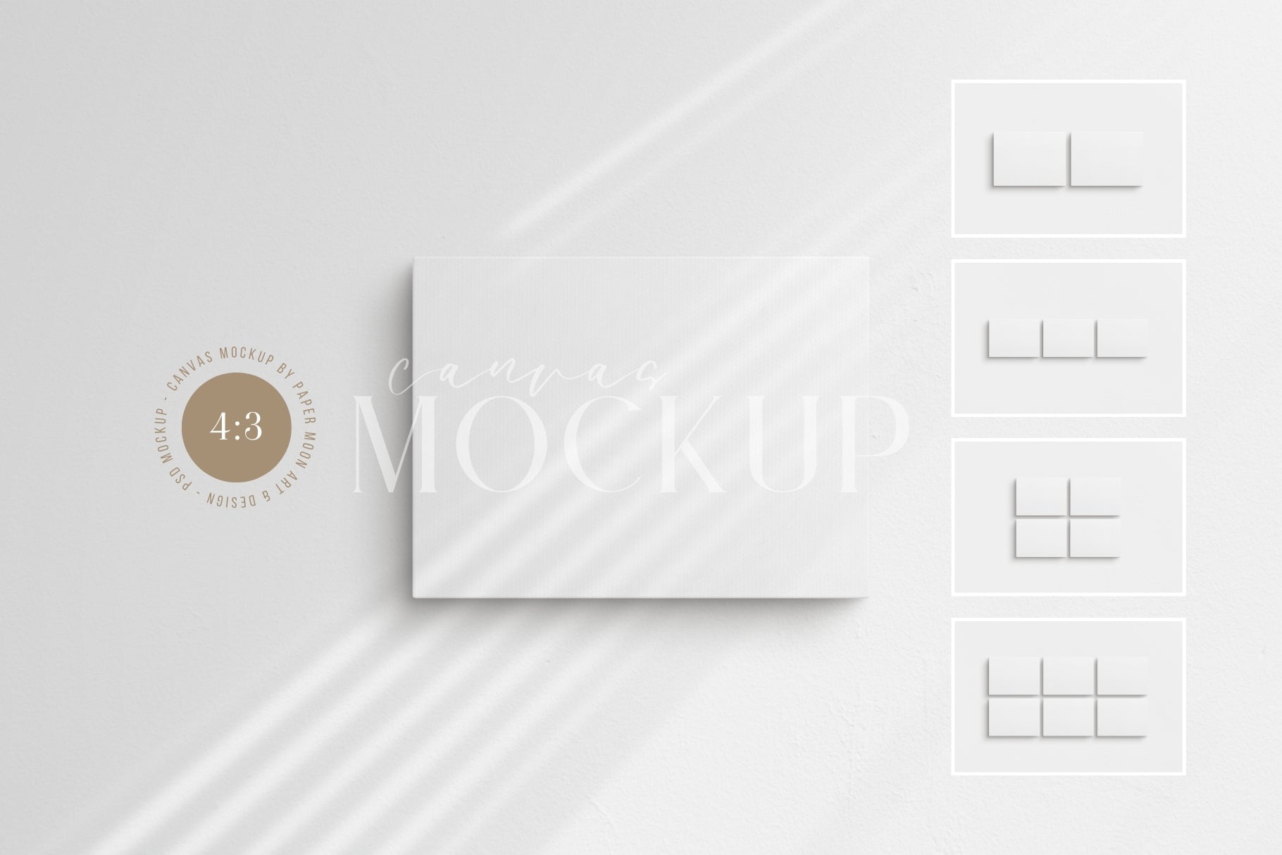 Canvas Mockup 4:3, 3:4 Landscape Single + Sets of 2, 3, 4, 6 Horizontal Canvases | Unframed Art Canvas Mockup | Horizontal Canvas Mockup Template PSD | Front View