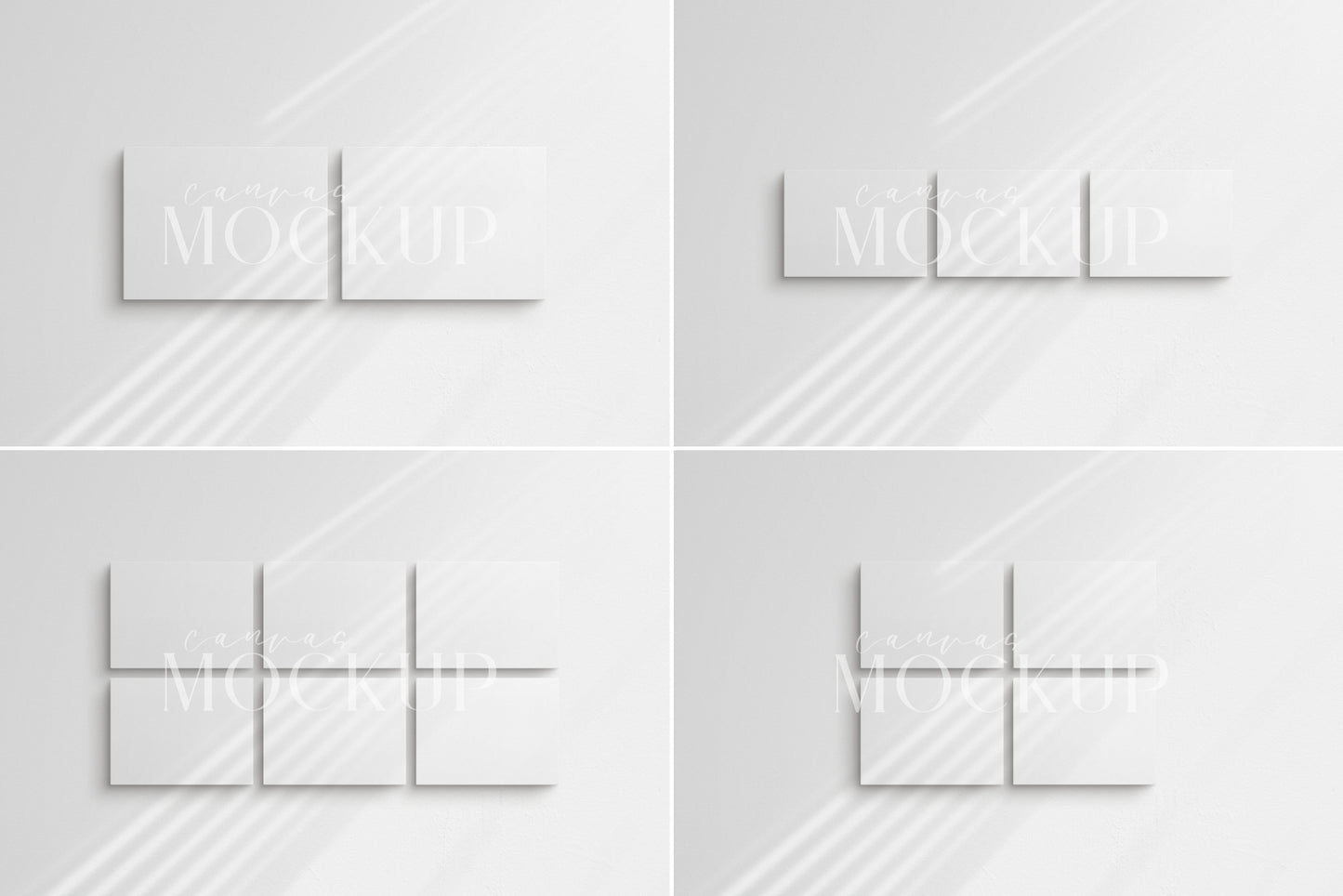 Canvas Mockup 4:3, 3:4 Landscape Single + Sets of 2, 3, 4, 6 Horizontal Canvases | Unframed Art Canvas Mockup | Horizontal Canvas Mockup Template PSD | Front View