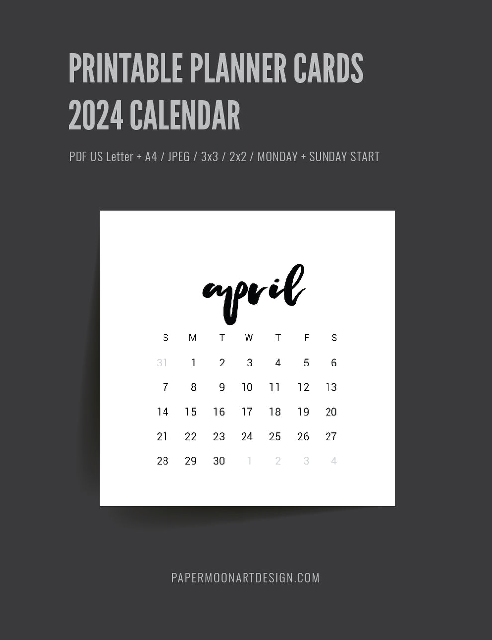 2024 Calendar 3x3 2x2 Printable Journaling Planner Cards PDF 2024-calendar-3x3-2x2-printable-journaling-planner-cards-pdf