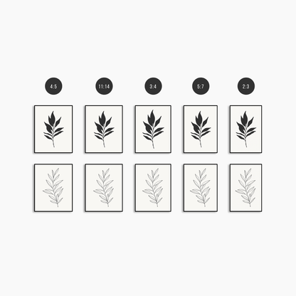 BOTANICAL WALL ART. NEUTRAL LEAF ART SET OF 2 PRINTS. Printable Wall Art Illustration.