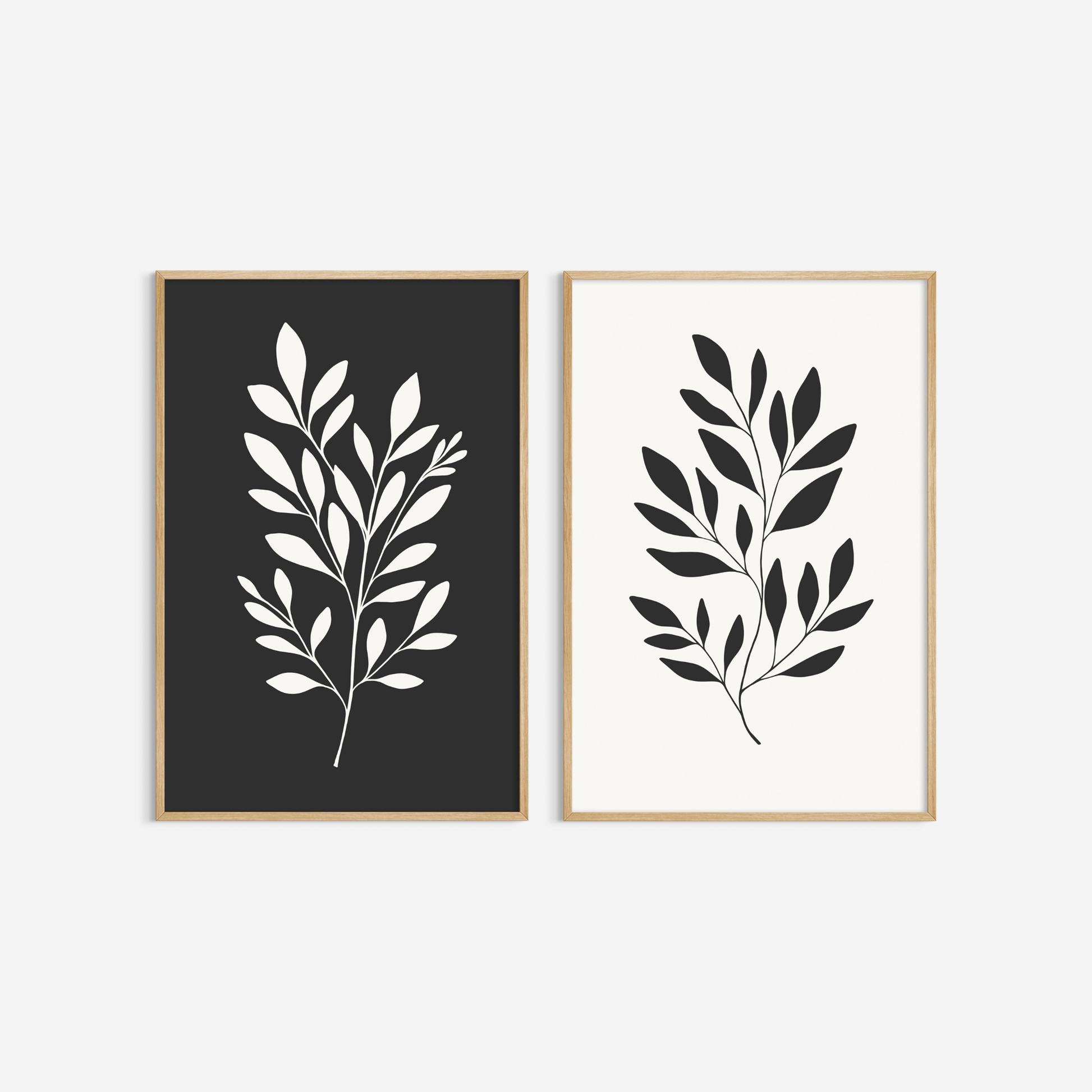 BOTANICAL WALL ART. NEUTRAL LEAF ART SET OF 2 PRINTS. Printable Wall Art Illustration.