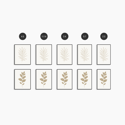 BOTANICAL WALL ART. NEUTRAL LEAF ART SET OF 2 PRINTS. Printable Wall Art Illustration.