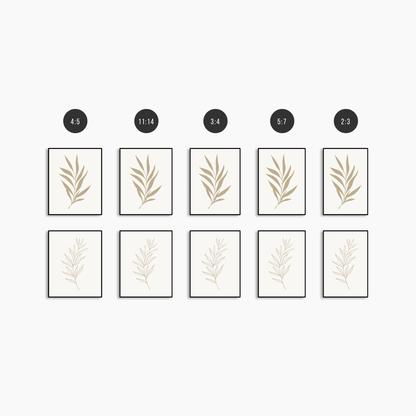 BOTANICAL WALL ART. NEUTRAL LEAF ART SET OF 2 PRINTS. Printable Wall Art Illustration.