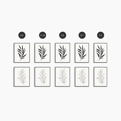 BOTANICAL WALL ART. NEUTRAL LEAF ART SET OF 2 PRINTS. Printable Wall Art Illustration.