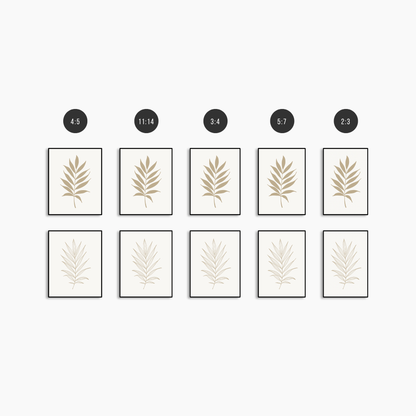 BOTANICAL WALL ART. NEUTRAL TROPICAL LEAF ART SET OF 2 PRINTS. Printable Wall Art Illustration.
