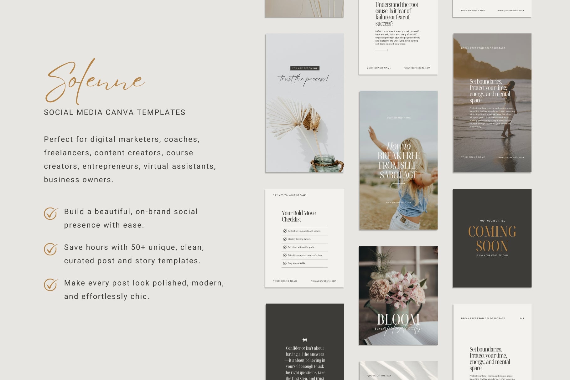 Solenne Social Media Posts &amp; Instagram Stories | Canva Templates | Sleek, Polished, Modern, Elegant, Chic Designs
