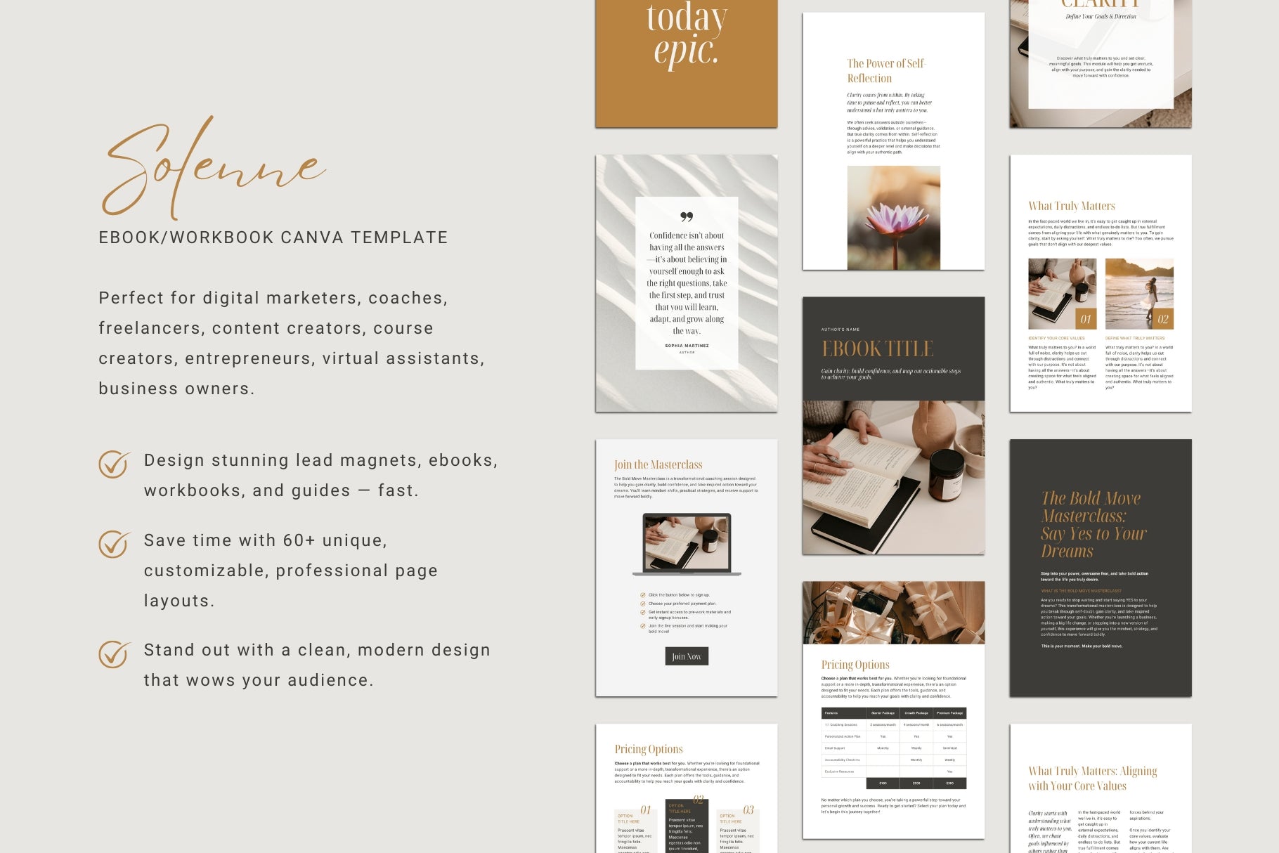 Solenne Ebook & Workbook Canva Template | Lead Magnet Template Canva for Coaches, Course Creators, Entrepreneurs, and Small Business Owners