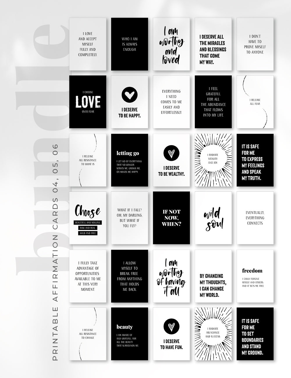 Vision Board Printables | Printable Vision Board Bundle | Printable Affirmation Cards | Inspirational and Motivational Quotes | Printable Quotes | Printable Journal and Planner Cards | 3.5x5 | 3x4 | 2x3 | PDF + JPEG | Planner Printables | Planner Accessories | Black and White | Clean Design | Minimal Aesthetic