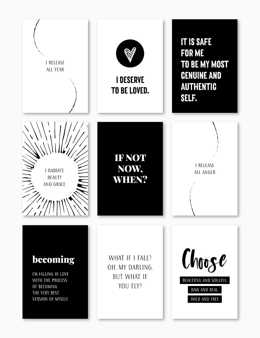 Vision Board Printables | Printable Vision Board Kit | Printable Affirmation Cards | Inspirational & Motivational Quotes | Printable Quotes | Printable Journal & Planner Cards | 3.5x5 | 3x4 | 2x3 | PDF + JPEG | Black and White | Clean Design | Minimal Aesthetic