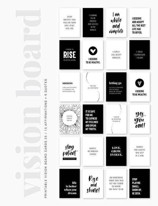 Vision Board Printables | Printable Vision Board Kit | Printable Affirmation Cards | Inspirational & Motivational Quotes | Printable Quotes | Printable Journal & Planner Cards | 3.5x5 | 3x4 | 2x3 | PDF + JPEG | Black and White | Clean Design | Minimal Aesthetic