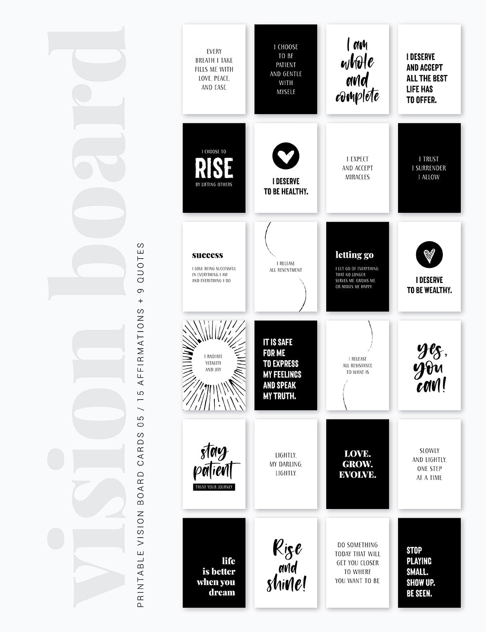 Vision Board Printables | Printable Vision Board Bundle | Printable Affirmation Cards | Inspirational and Motivational Quotes | Printable Quotes | Printable Journal and Planner Cards | 3.5x5 | 3x4 | 2x3 | PDF + JPEG | Planner Printables | Planner Accessories | Black and White | Clean Design | Minimal Aesthetic