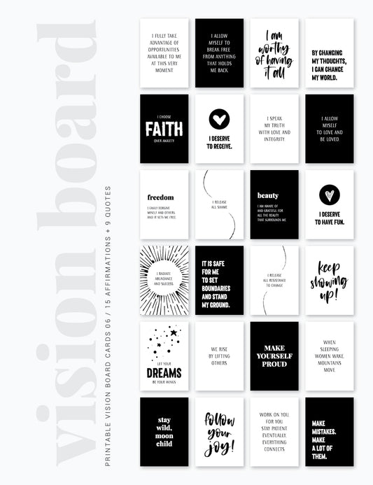 Vision Board Printables | Printable Vision Board Kit | Printable Affirmation Cards | Inspirational & Motivational Quotes | Printable Quotes | Printable Journal & Planner Cards | 3.5x5 | 3x4 | 2x3 | PDF + JPEG | Black and White | Clean Design | Minimal Aesthetic