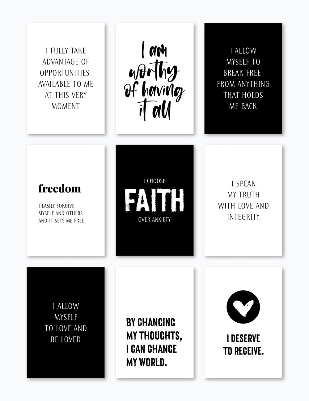 Vision Board Printables | Printable Vision Board Kit | Printable Affirmation Cards | Inspirational & Motivational Quotes | Printable Quotes | Printable Journal & Planner Cards | 3.5x5 | 3x4 | 2x3 | PDF + JPEG | Black and White | Clean Design | Minimal Aesthetic