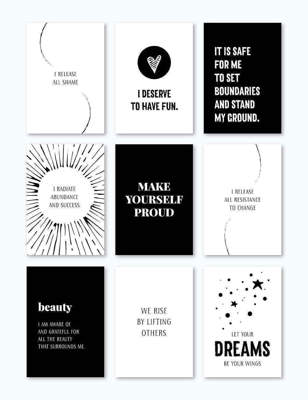 Vision Board Printables | Printable Vision Board Kit | Printable Affirmation Cards | Inspirational & Motivational Quotes | Printable Quotes | Printable Journal & Planner Cards | 3.5x5 | 3x4 | 2x3 | PDF + JPEG | Black and White | Clean Design | Minimal Aesthetic