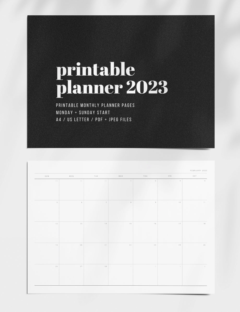 2023 Printable Monthly Planner | Landscape | Horizontal | A4 | US Letter | PDF + JPEG