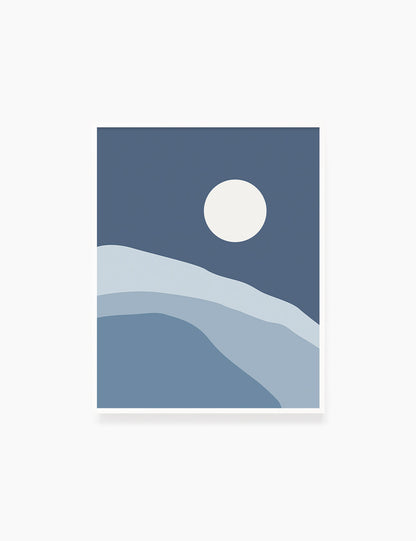 FULL MOON OVER THE BLUE OCEAN LANDSCAPE. Boho Art. Minimalist. Abstract. Printable Wall Art Illustration. - PAPER MOON Art & Design