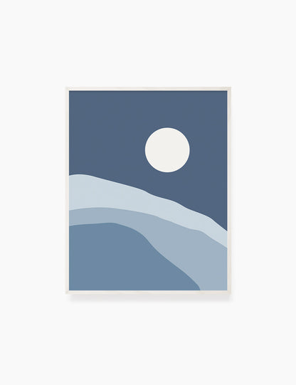 FULL MOON OVER THE BLUE OCEAN LANDSCAPE. Boho Art. Minimalist. Abstract. Printable Wall Art Illustration. - PAPER MOON Art & Design