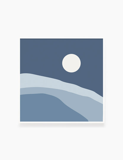 FULL MOON OVER THE BLUE OCEAN LANDSCAPE. Boho Art. Minimalist. Abstract. Printable Wall Art Illustration. - PAPER MOON Art & Design