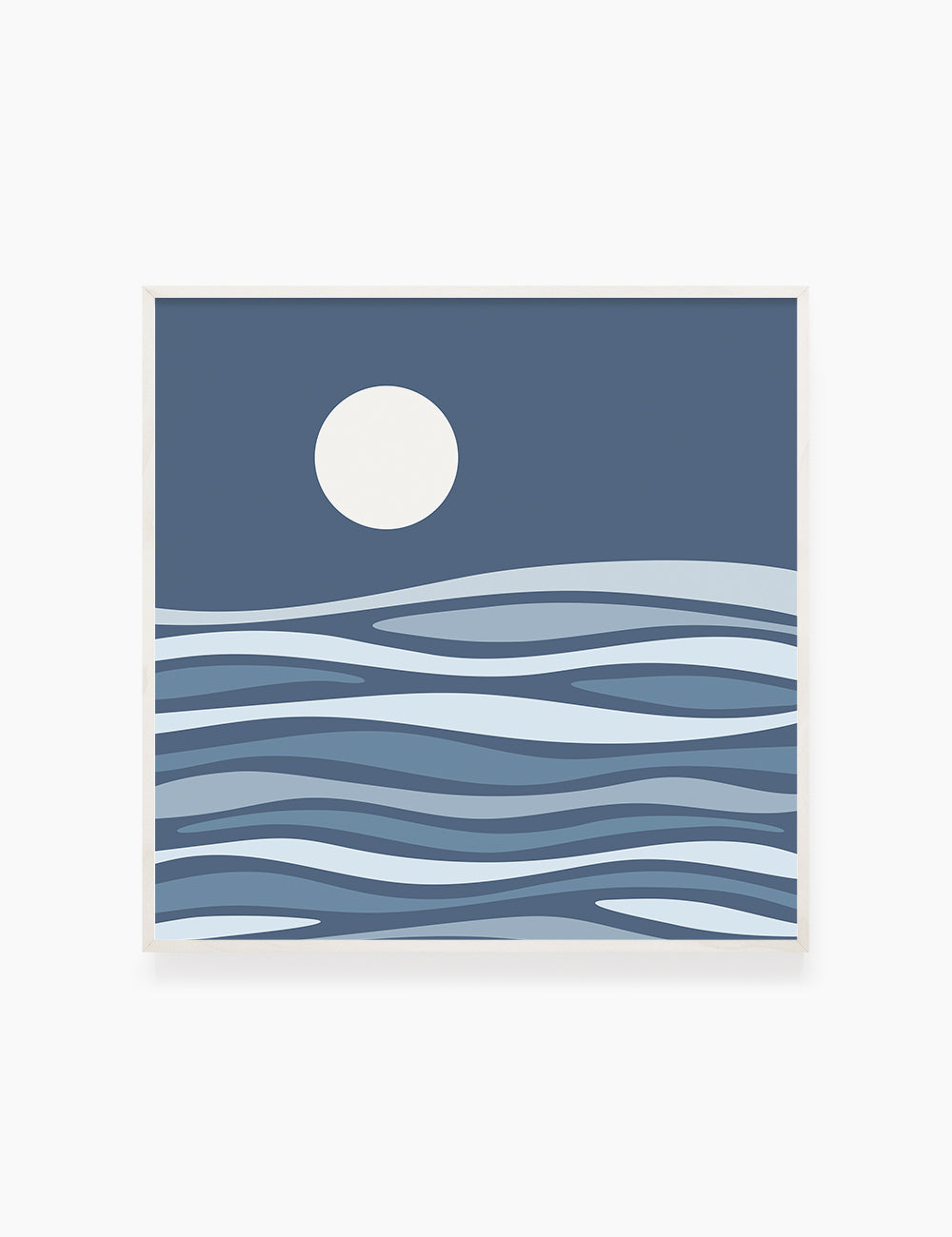 FULL MOON OVER THE BLUE OCEAN WAVES. BOHO ART. Minimalist. Abstract. Printable Wall Art Illustration. - PAPER MOON Art & Design