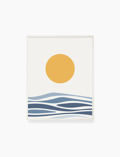 SUN OVER THE BLUE OCEAN LANDSCAPE. BOHO ART. Minimalist. Abstract. Printable Wall Art Illustration. - PAPER MOON Art & Design