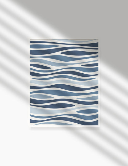 BLUE OCEAN WAVES. BOHO ART. Minimalist. Abstract. Printable Wall Art Illustration. - PAPER MOON Art & Design