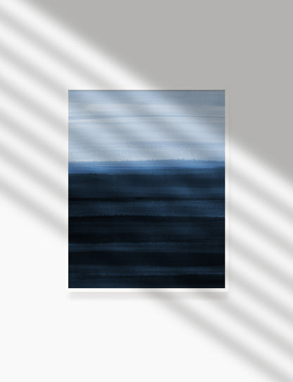 BLUE OCEAN LANDSCAPE. WATERCOLOR PAINTING. Abstract Art. Printable Wall Art Illustration. - PAPER MOON Art & Design